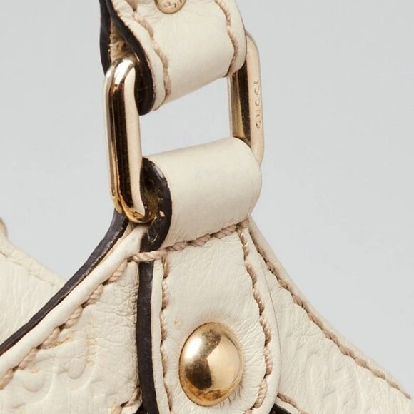 Gucci Beige/White GG Canvas Embossed Leather Medium Sukey Tote Bag - Picture 7 of 13